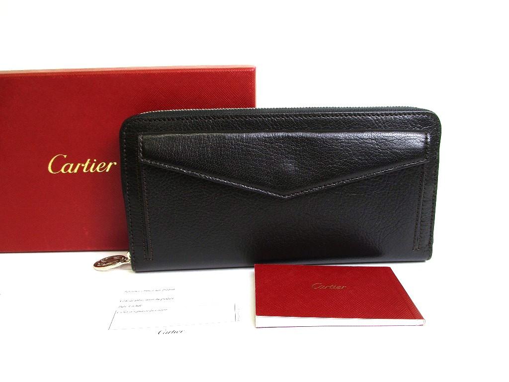 

Authentic Cartier Must Collection Black Leather Round Zip Wallet Purse #a822 Refurbished