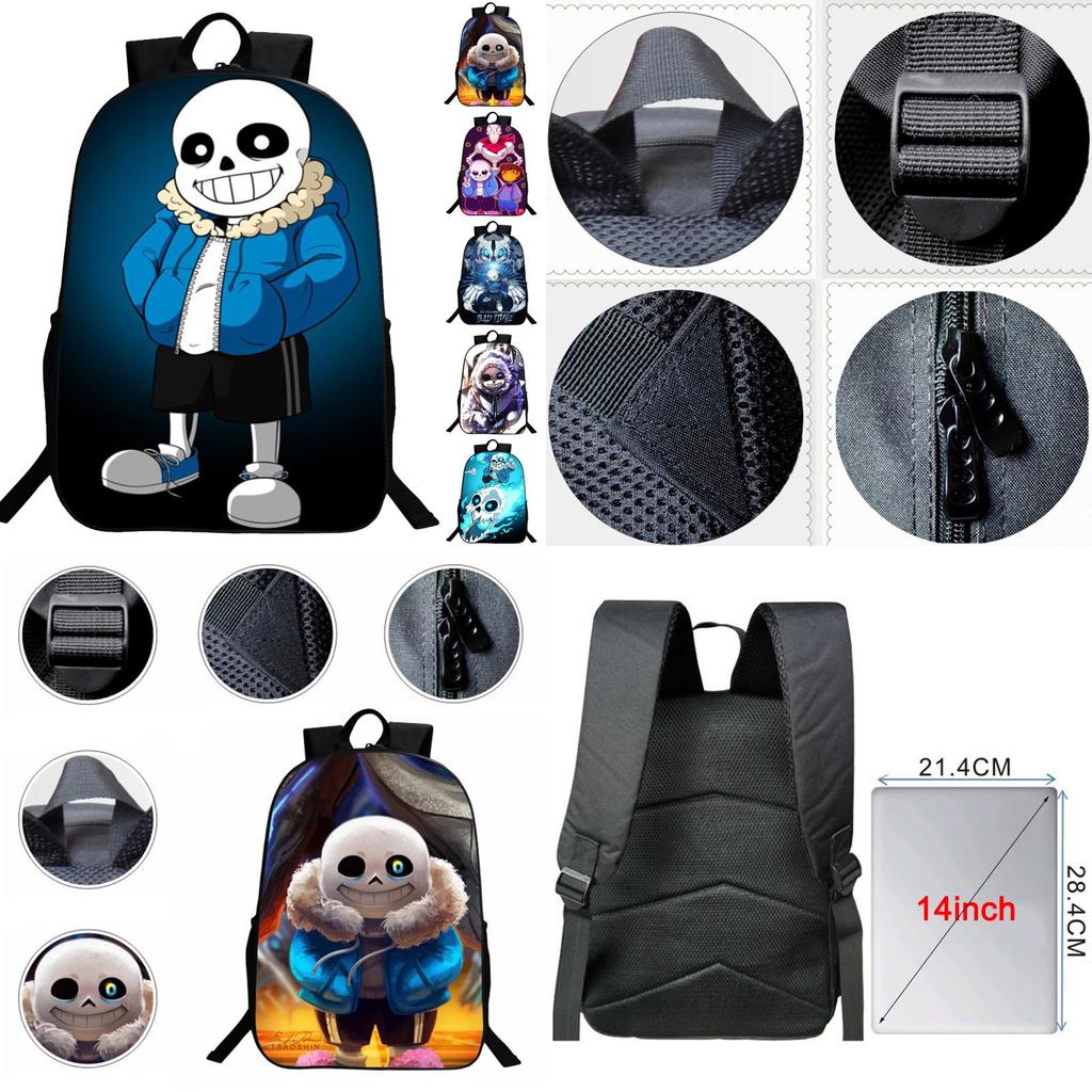 Undertale Sans 16 Inch Children Backpack With Durable Polyester Material And Adjustable Padded Shoulder Straps