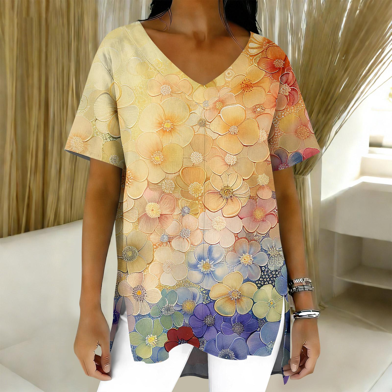 

Women s Fashion Casual Short Sleeve Floral Print Top XL жовтий