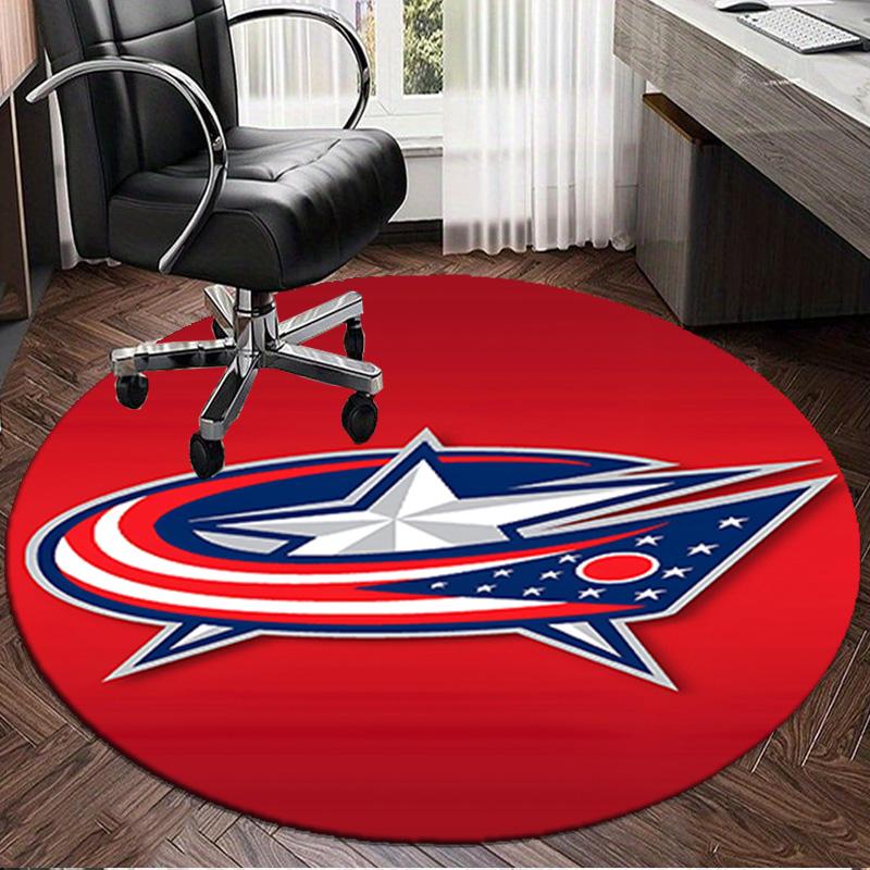1PC Columbus Blue Jackets Heart Round Rug, Non-slip Chair Mat, Home Decor, Circle Carpet Perfect for Office, Bedroom, Living Room,Christmas Gift