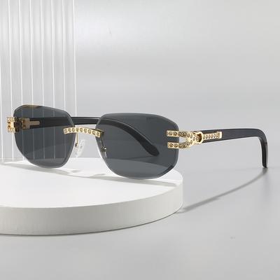 New Arrival Frameless Square Sun Glasses Ins Fashion Luxury Rhinestones Sunglasses Women Exquisite Eyewear Female