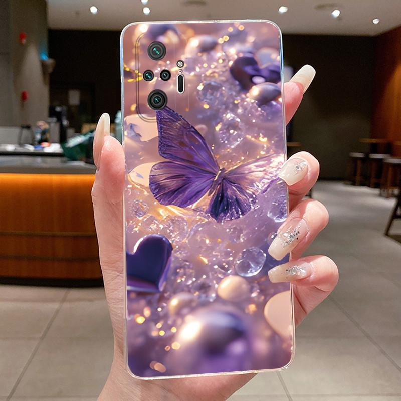 For Xiaomi Redmi Note 10 Pro / Note10 / Note 10S / Poco M5S Case Clear Luxury Butterfly Flower Transparent Soft TPU Phone Cover