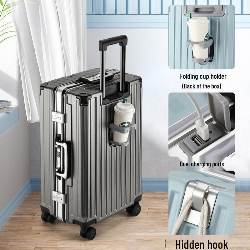 Многофункциональный жесткий чемодан с подстаканником 20-inch