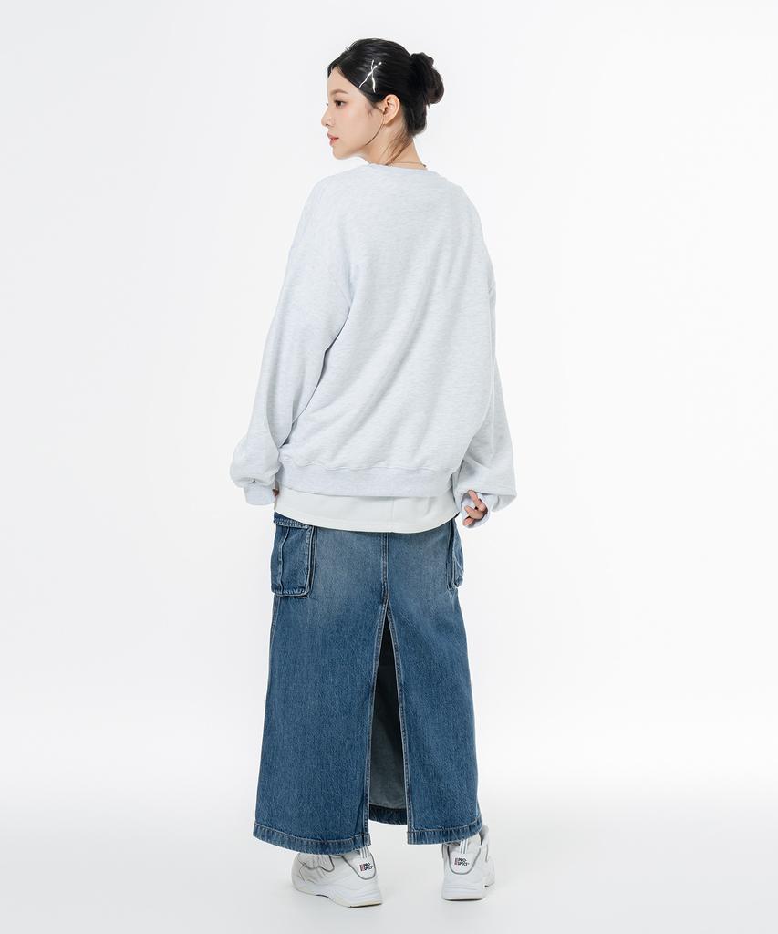 MOZMOZ Soft French Terry Rock Cat Oversized Sweatshirt White Melange