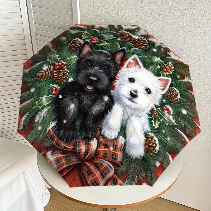 

1pc Christmas Puppies Wreath Umbrella with Plastic Handle,Suitable for All Seasons Home Travel Outdoor UmbrellaDD246