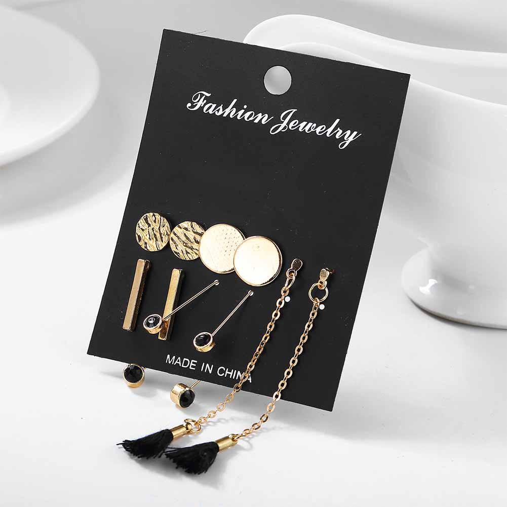5 Pairs/set Women Fashion Long Tassel Round Stud Earrings Set