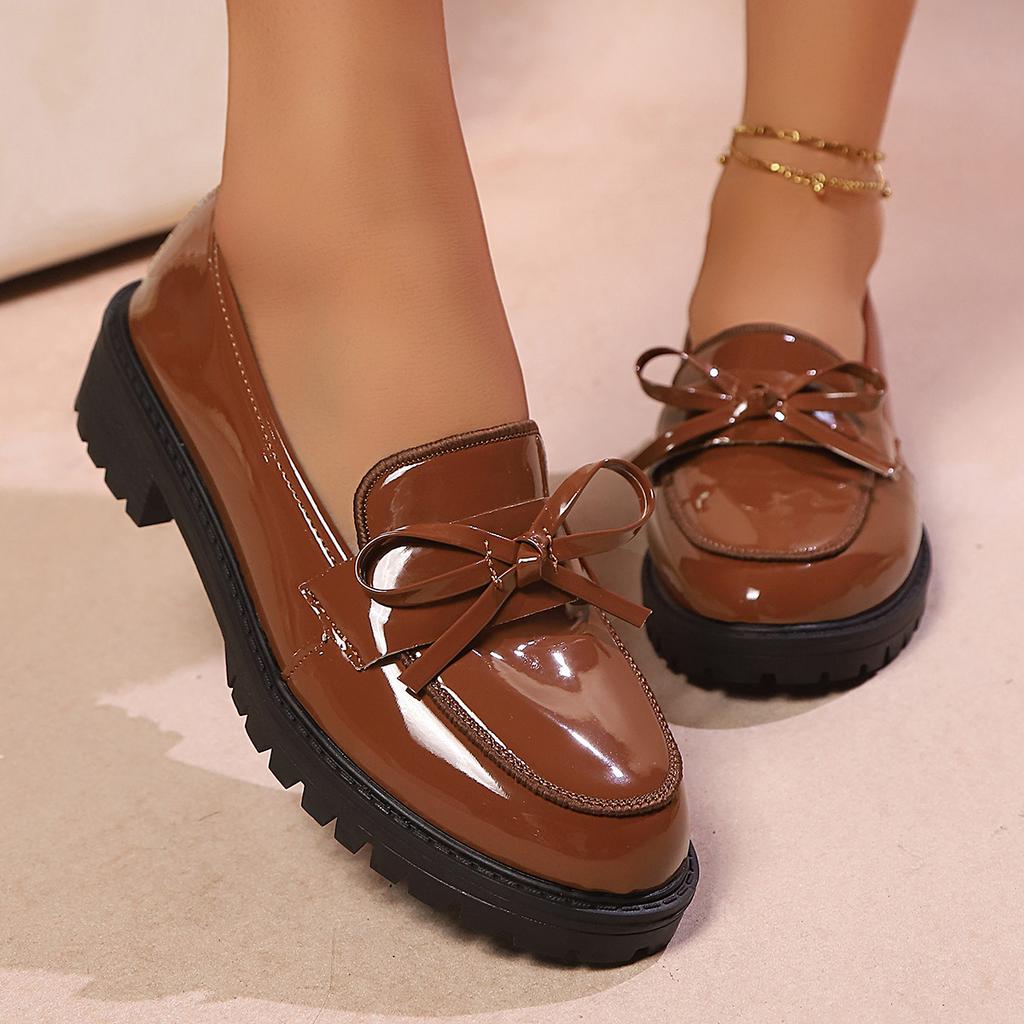 Large size British love small leather shoes glossy low heel bow casual shoes TEMU