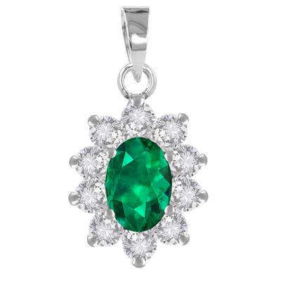 [Q8847] - Silver Pendant 'Victorina' Green White Silver (rhodium-plated) - 12x10 Mm
