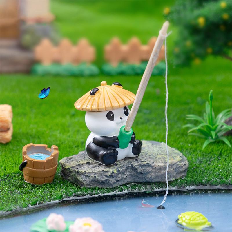 New Fishing Frog Panda Ornament Creative Cartoon Animal Figure Doll Fish Tanks Aquarium Hangable Decor Desktop Decoration