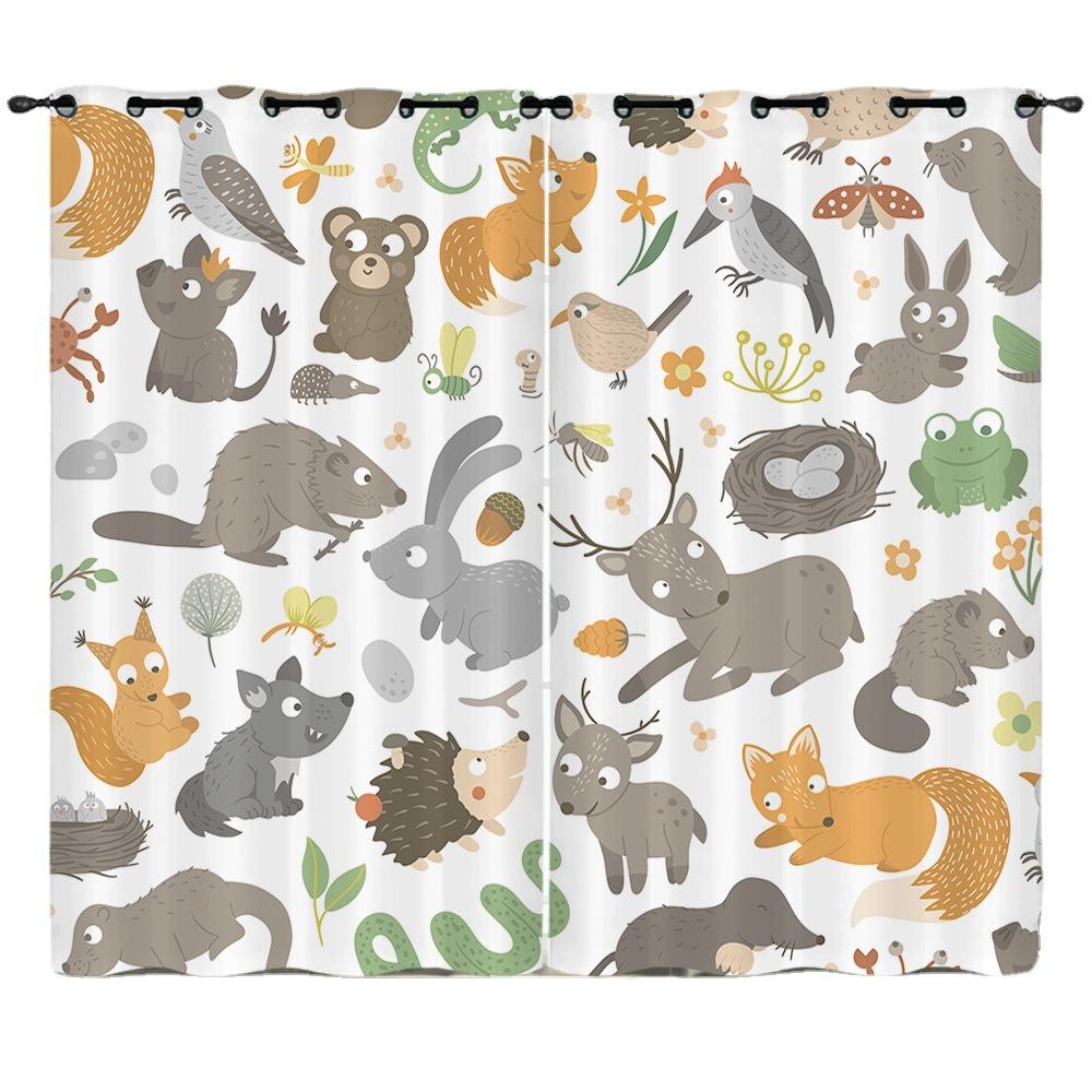 Curtain Cartoon Animal Bear Deer Love Kitten Digital Printing Blackout Curtain Punching