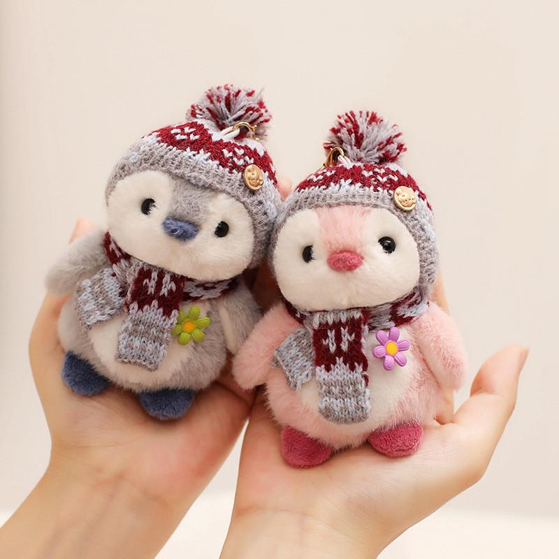 Penguin Plush Keychain With Knitted Scarves And Hat For Gift And Decoration