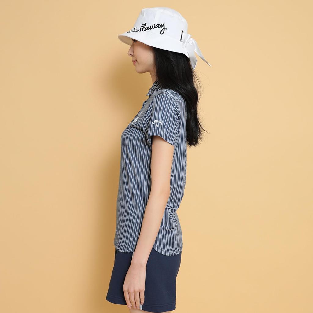 Short Sleeve Polo Shirt Quick Striped Golf C25134205 L [Callaway] Women's (Sweat Wicking, Drying, Pattern) / / 1120_Navy