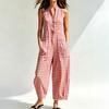 Αμάνικο Jumpsuit με V λαιμό και τσέπες για Γυναίκες, Casual, Χαλαρή εφαρμογή, Φαρδύ πόδι, Μονοκόμματο, Καλοκαιρινό Romper