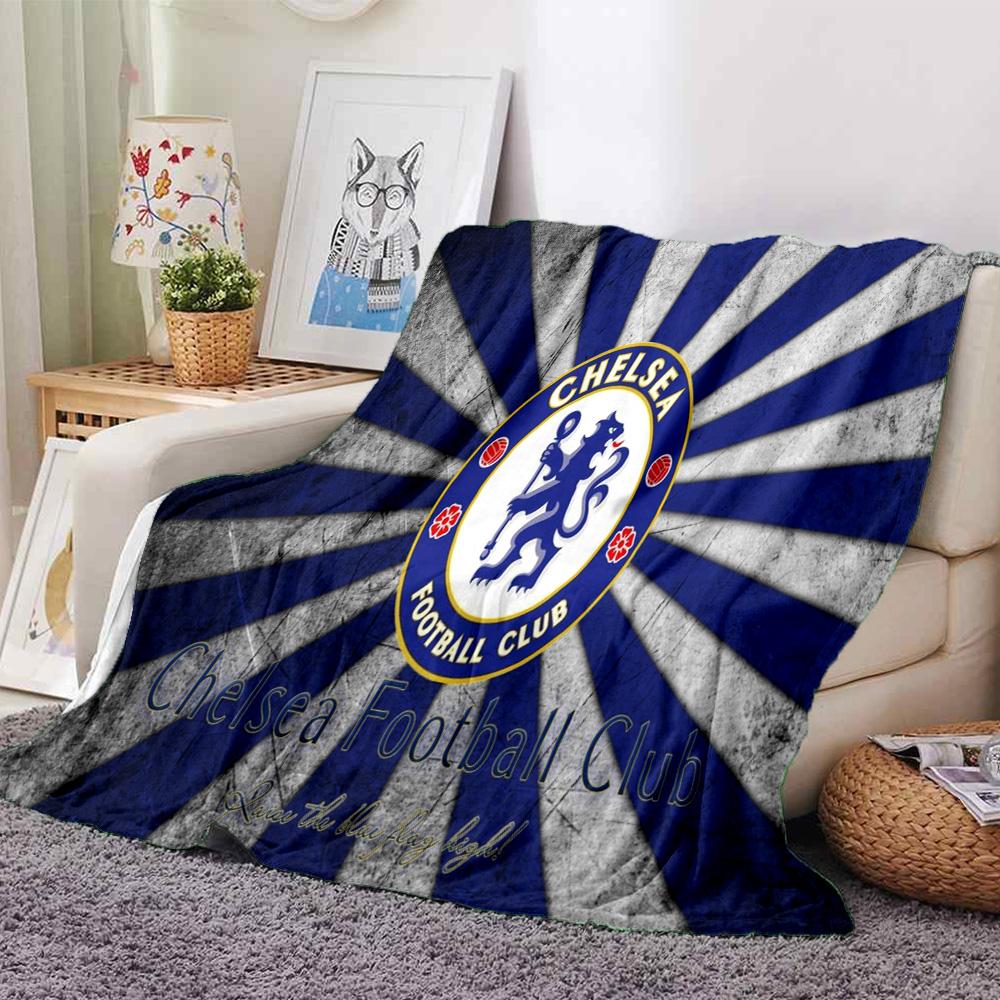 Chelsea Football Club Crest Flannel Blanket, Soft Polyester, Modern Design, All-Season for Camping, Travel, Gifts for holidays or birthdays