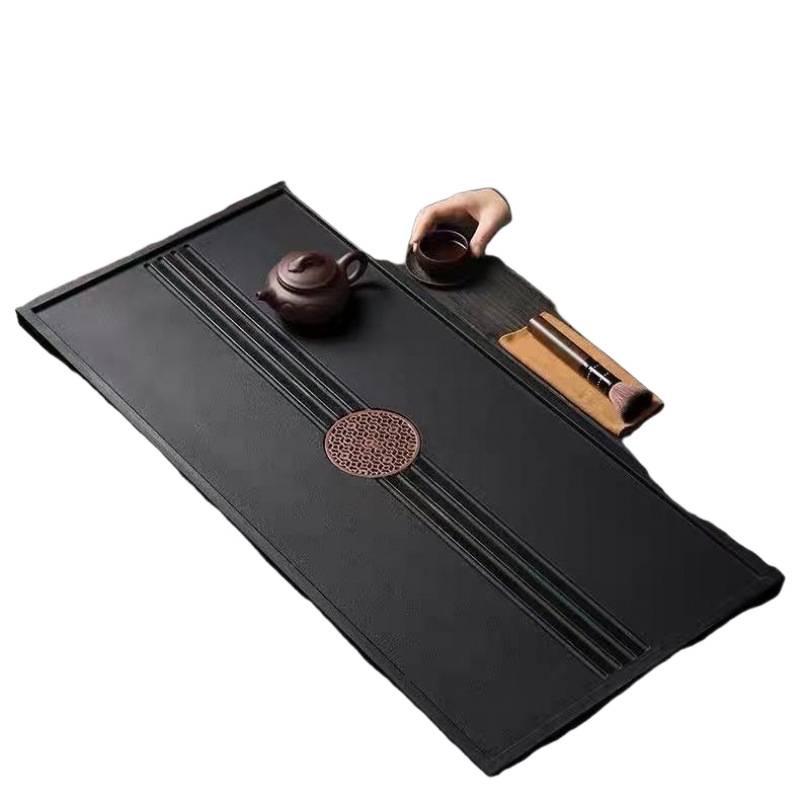 Black Gold Stone Tea Tray: Sleek Desktop Style with Built-in Drainage