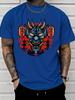 Classic Japanese Oni Mask Lantern Street Graphic Unisexs Cotton Crew Neck Tee Short Sleeve Loose Casual Daily Street Male Wear Top