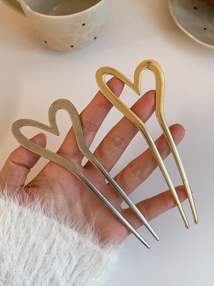 Metal Heart Women Hairpins Girls Hair Forks Hair Sticks Elegant U-shape Hair Pins Clips Headwear Women Hair Accessories Headwear