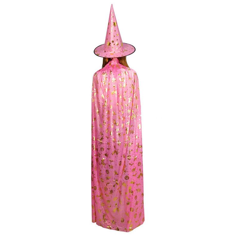 Gold Foil Cloak Costume Witch Hat Kids Adults Halloween Party Performance Stage