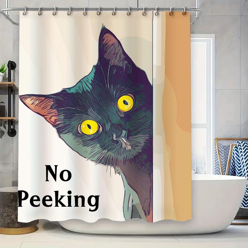 

Cat Illustration Shower Curtain No Peeking Humor Art Bath Decoration Home Decor Bathroom Accessories Printing Waterproof Fabric W60H190(CM)-1 Pcs