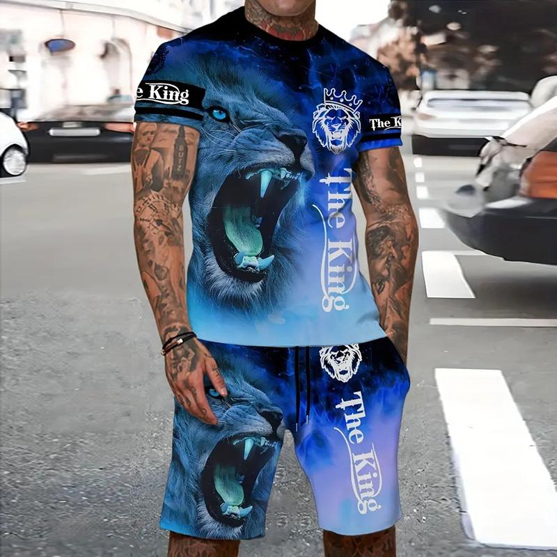 Fashion Men's Sportswear Suit Printed Tiger Pattern Oversized Men's Top Y2K Style Breathable Fresh Short Sleeve Shorts Suit