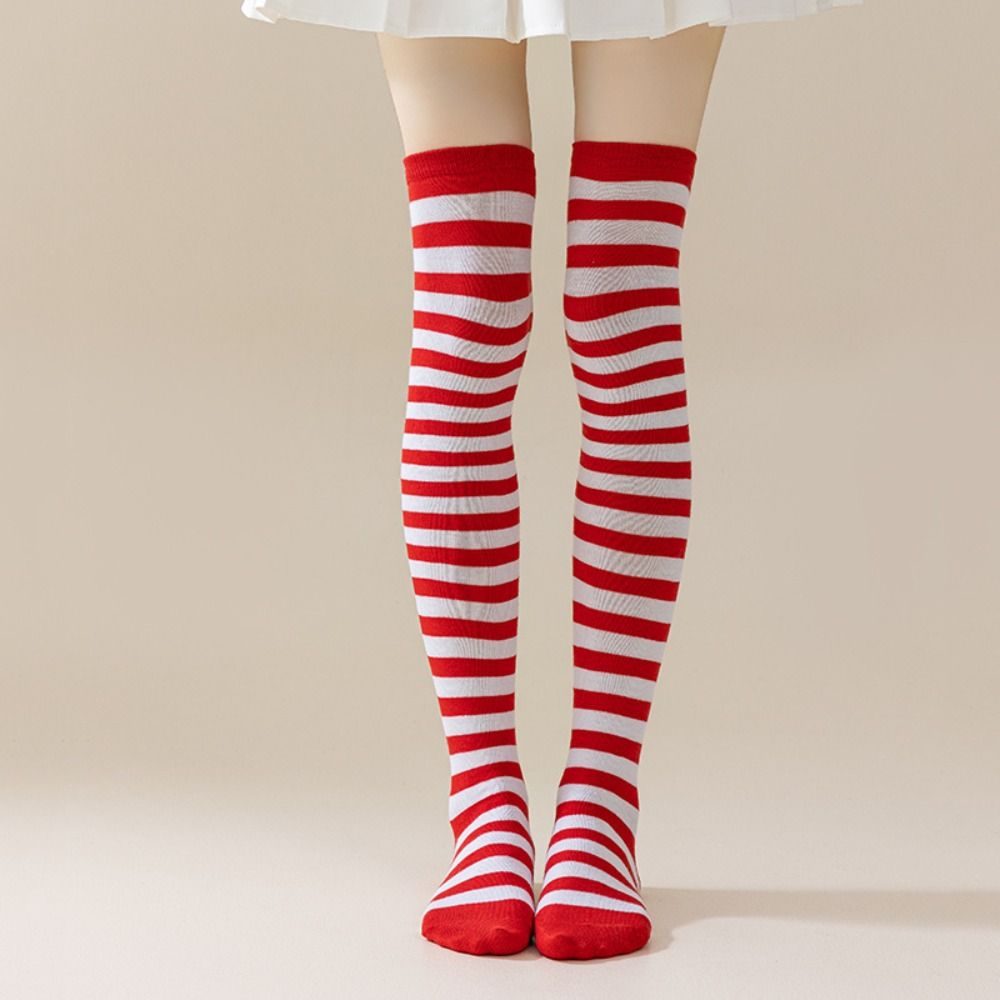 Absorb Sweat Colorful Striped Stockings Keep Warm Knee Thigh High Socks  Fashion Show
