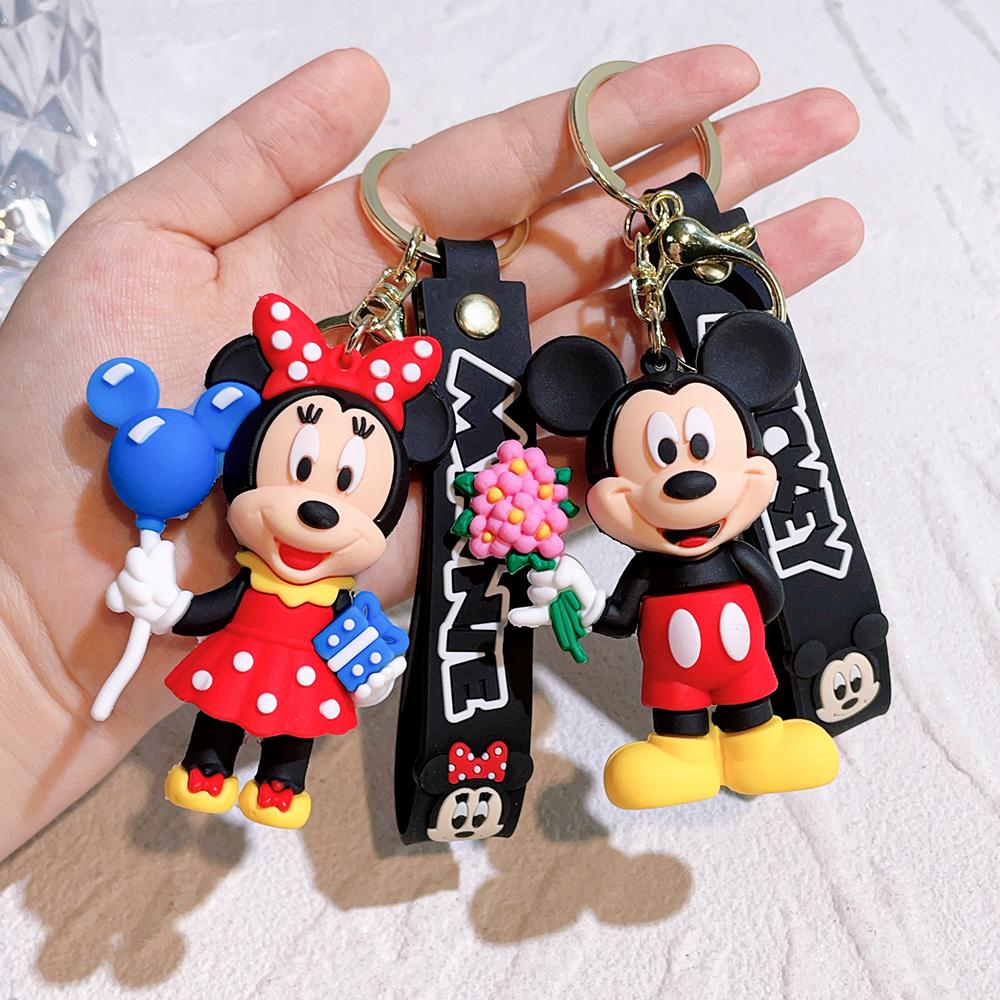 Disney Set di Portachiavi Personaggi Serie Floreale di Topolino e Minnie Carino Cartone Animato Bouquet Portachiavi per Coppia Modello Floreale Borsa Regalo
