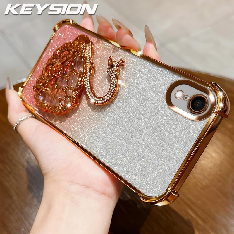 KEYSION Shockproof Plating Phone Case for iPhone XS Max Clear TPU Glitter Jewelled Swan Kickstand Back Cover for iPhone X XR