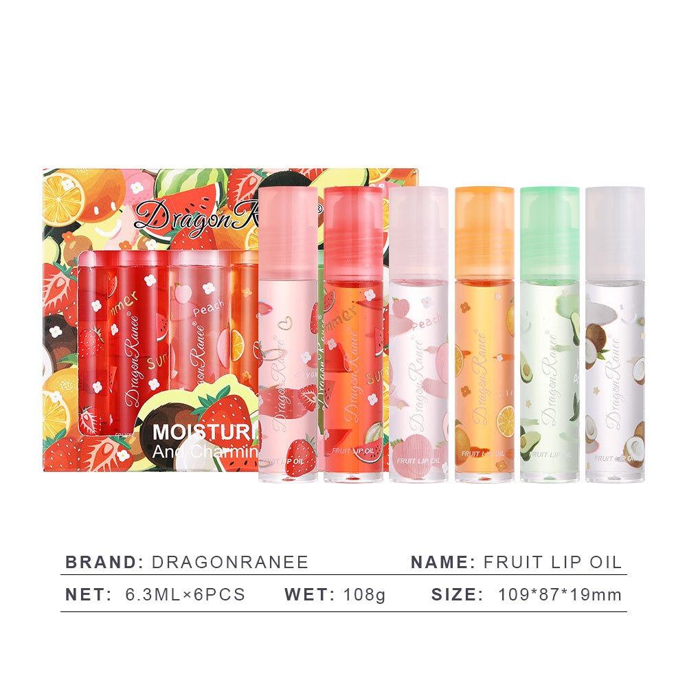 Dragon Ranee Šest sad průhledného bezbarvého oleje na rty, hydratační balzám na rty, ovocný olej na rty, hydratační, hydratační a hydratační, perleťový olej na rty