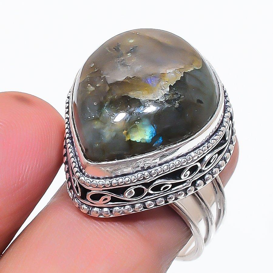 

Ювелирное кольцо из стерлингового серебра 925 пробы с лабрадоритом, размер 8