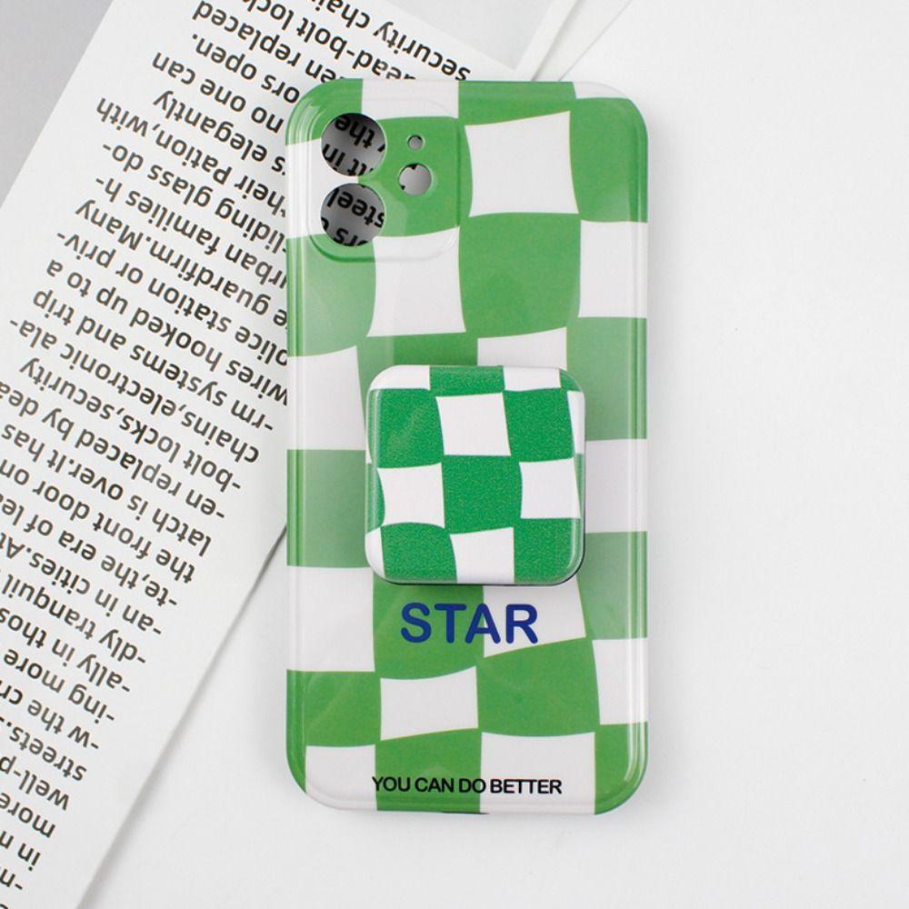 Cellphone Finger Grip Compact Mirror Phone Stand Holder Plaid Mirror Cosmetic Mirror Makeup Mirror