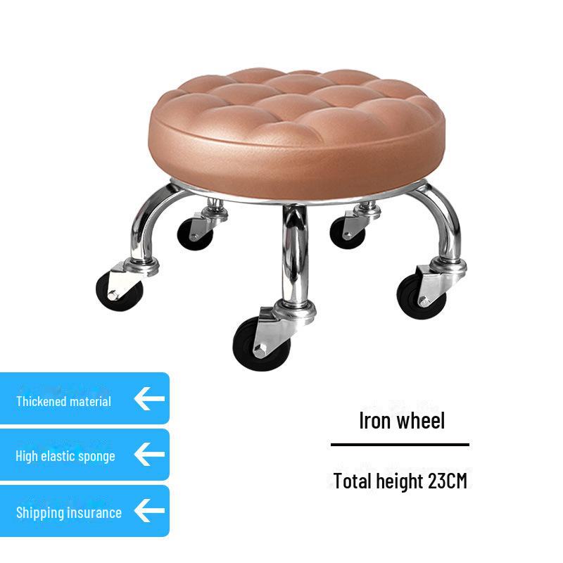 Silent Mobile Beauty Stool with Universal Wheels - Multifunctional, Low-Profile, Round Design for Home or Studio Use.