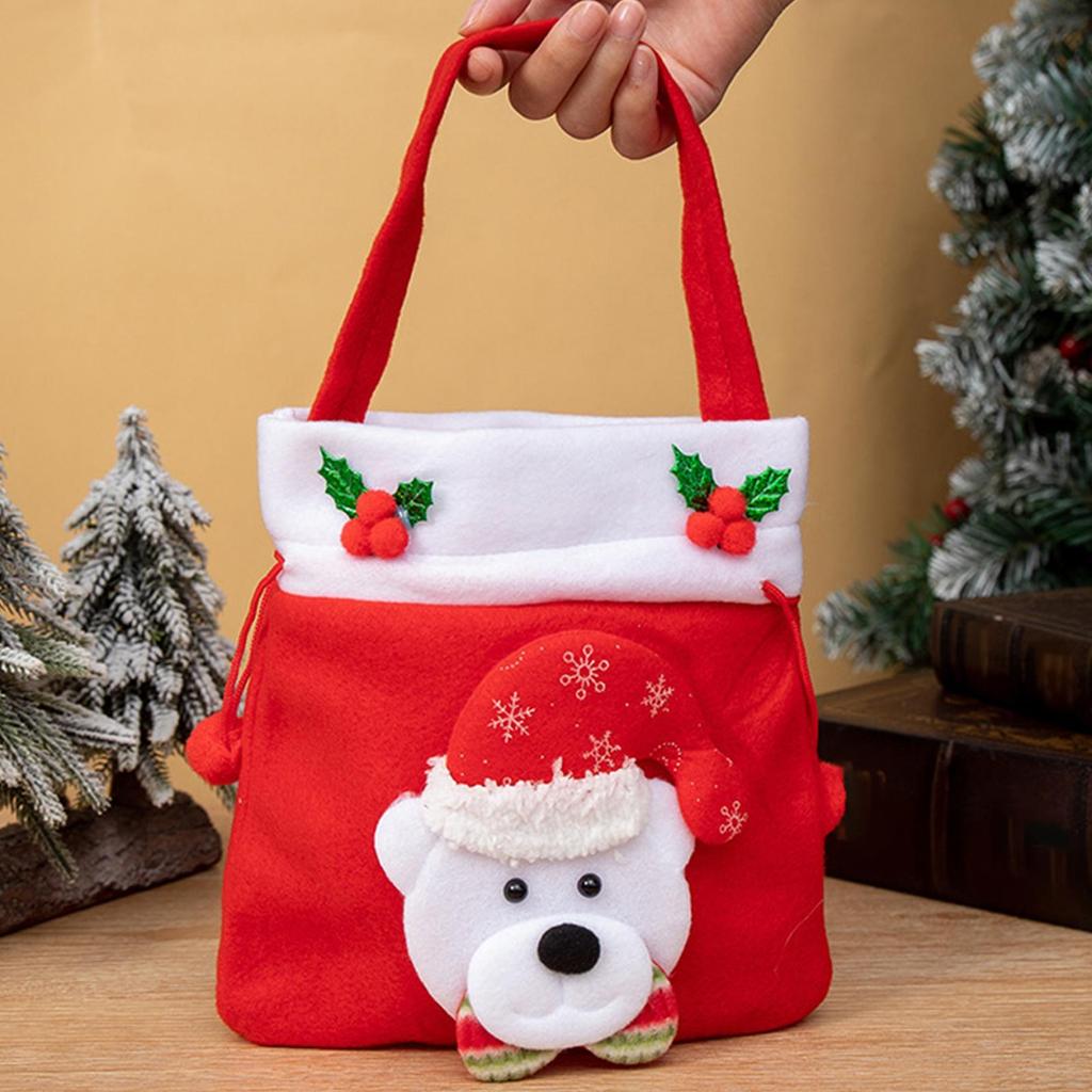 Petit sac de friandises de Noël Pochette réutilisable à dessin animé Sac à cordon pour Noël Pour gelée, sucettes, chocolat, jouets pendant