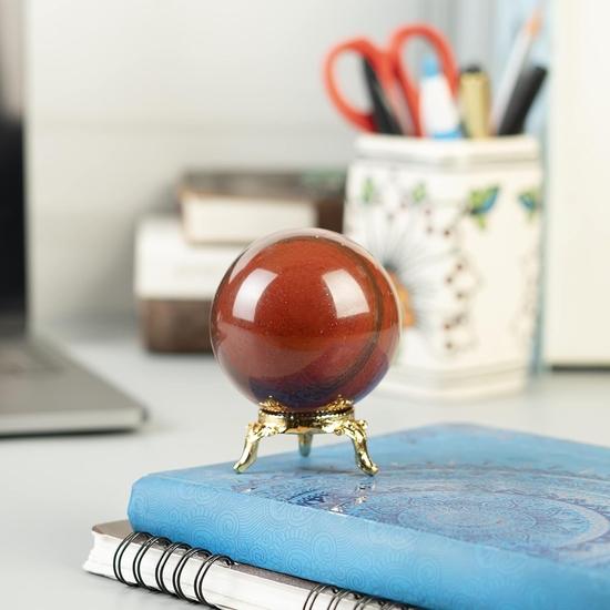 Crocon 55mm Red Jasper Stone sphere Ball with Metal Stand 1400+ Carats Gemstone Healing Sphere Sculpture Figurine for Fengshui Divination