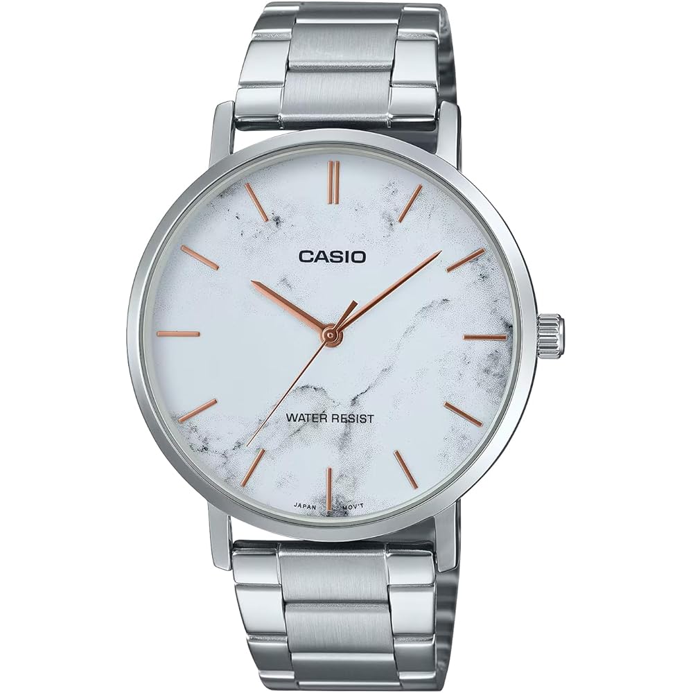 Casio MTP-VT01DM-7A Quartz Men s Watch White Marble Metal Band International Model