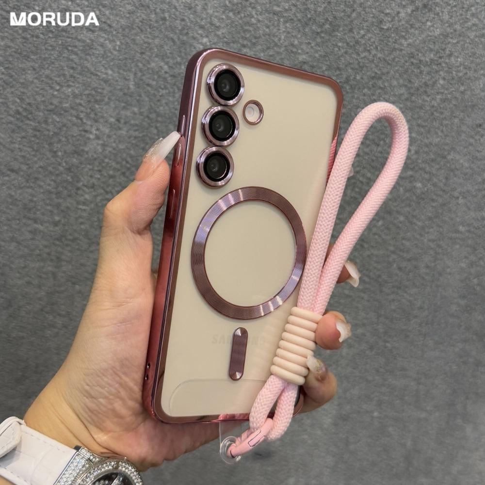 For Magsafe Hand Wrist Strap Soft Case for Samsung Galaxy S24 S25 S26 Ultra S22 S21 Plus S23 FE Lanyard Lens Film Magnetic Cover