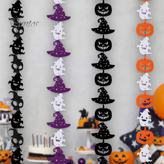 Soft Felt Garland Halloween Party Hanging Garland, Creepy Pumpkin Ghost Skull Witch Hat Streamer, Horror Banner Backdrop Decor for Trick or