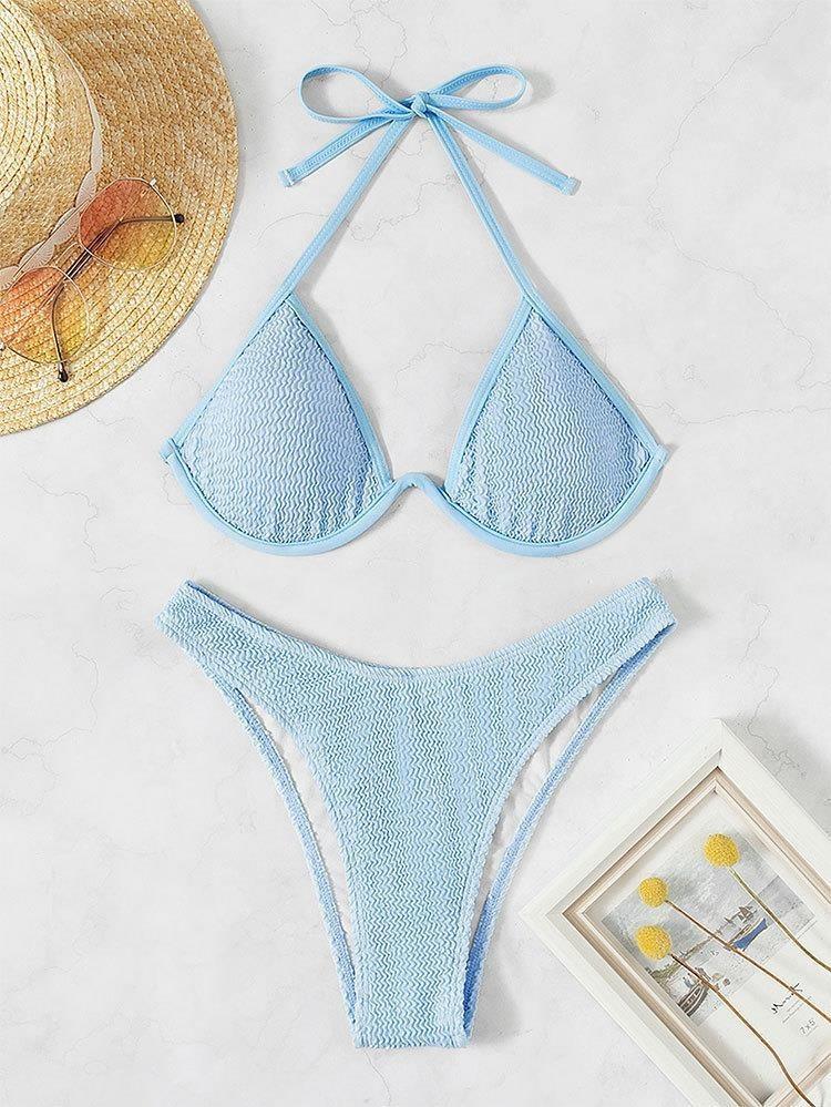 Women Backless Bikini Set With Steel Underwire And Nylon Fabric For Swimming And Water Sports