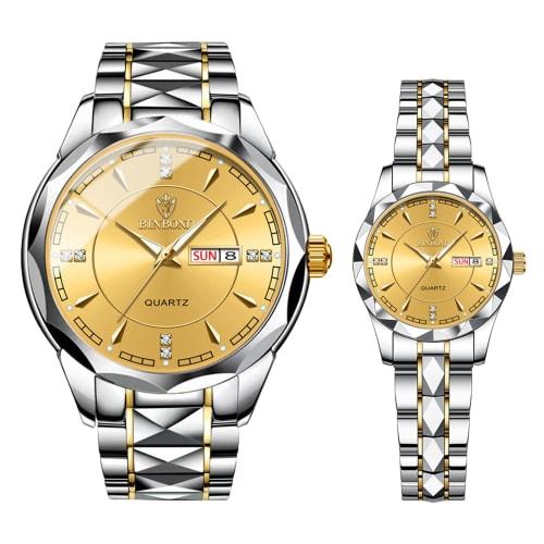 Women's Silver Watch with Calendar, 3ATM Water Resistance, Luminous Analog Display, Stainless Steel, Stylish Couple's Watch, Quartz Movement, Leisure,