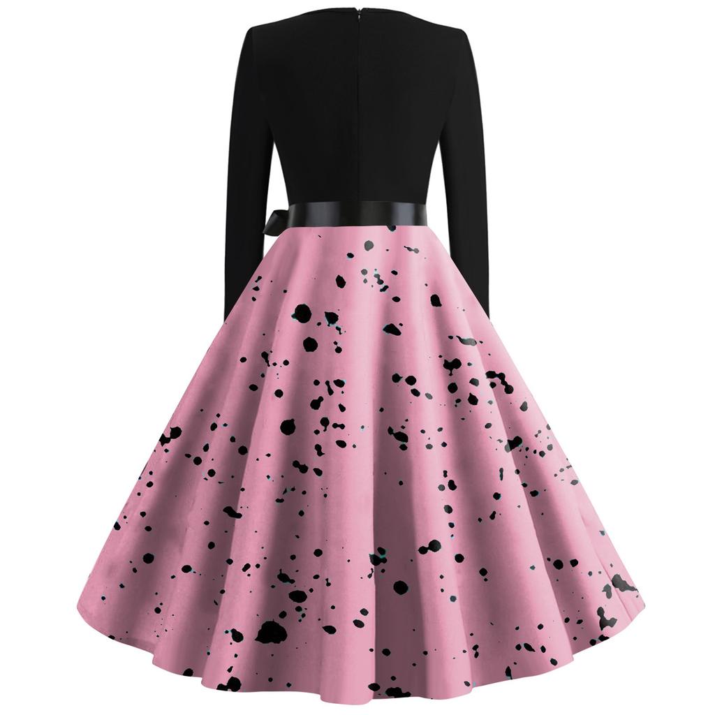 Lässiges und modisches langärmliges Kleid mit Rundhalsausschnitt und Polka Dot-Print für Damen