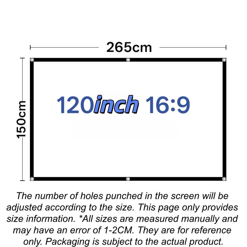 Compact Portable Anti-Light Projector Screen Flexible Use 60/72/84/100/120 Inches for Travel