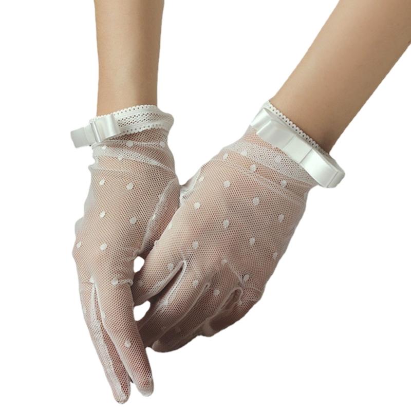 

Lace Bridal Gloves with Dot Pattern Easy to Wear Handwear Sheer Gloves for Various Occasion Wedding Ceremony бежевий