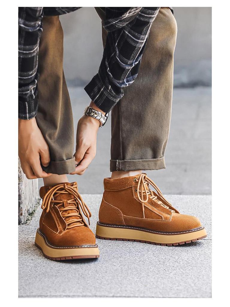 2024 Jesień Męskie Skórzane Botki Martin Średniej Wysokości: Retro, na grubej podeszwie, w stylu brytyjskim casual