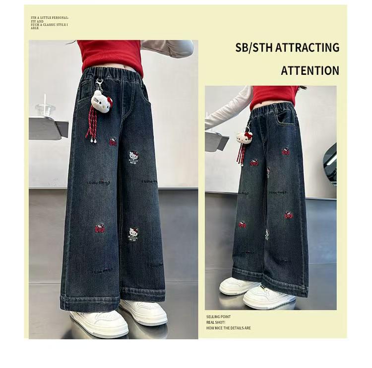 Jeans Elegantes de Terciopelo de Pierna Ancha para Niñas Otoño/Invierno 2025 para Estudiantes de Secundaria