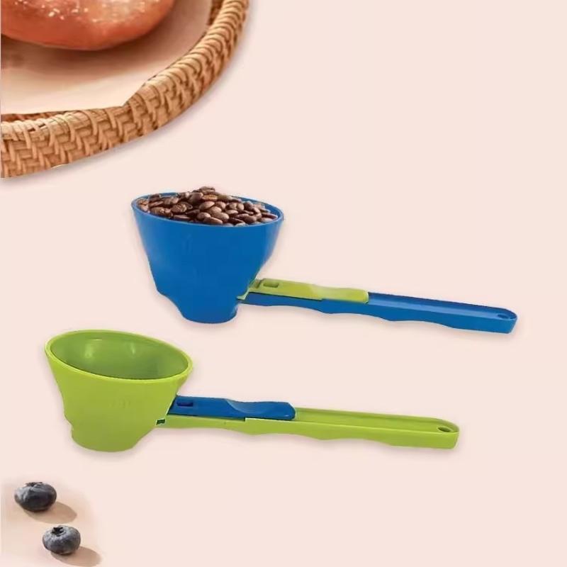 2Pcs Falling Coffee Scoop Funnel Plastic Reusable Sliding Scoop Funnel 2 In 1 Sliding Design Protein Powder Scoop Kitchen Gadget
