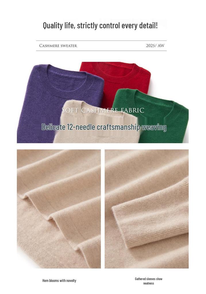 Women's 100% Cashmere Loose Fit Sweater - Round Neck, Drop Shoulder, Pullover Knitwear for Autumn/Winter