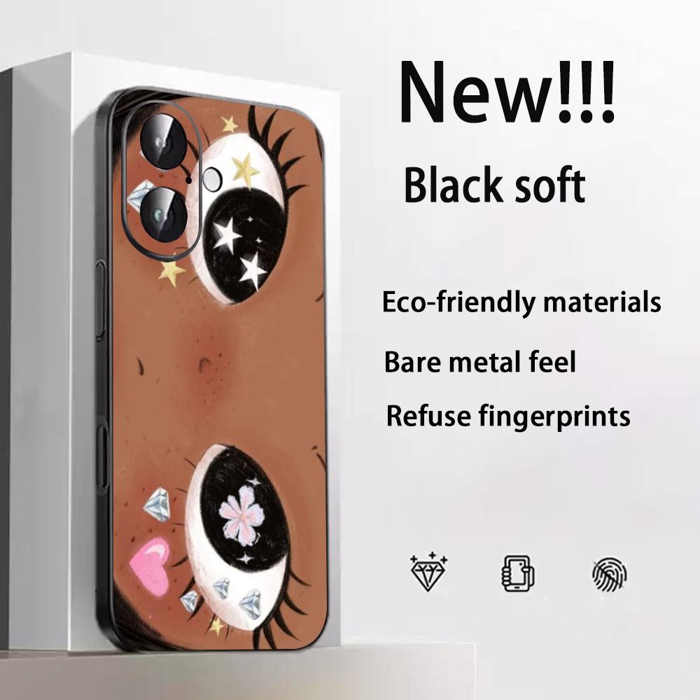 Big-eyed Cute Girl Cartoon Design Phone Case For iPhone 17 16 E 15 14 13 12 Plus Mini Pro Max Soft Black Shockproof Cover