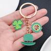 Green Irish Festival Four-Leaf Clover Hat Keychain: Creative Lucky Charm Pendant