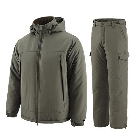 Men s charge autumn and winter jacket set, fleece outdoor warm cycling suit, winter warm transportation S армия зеленый