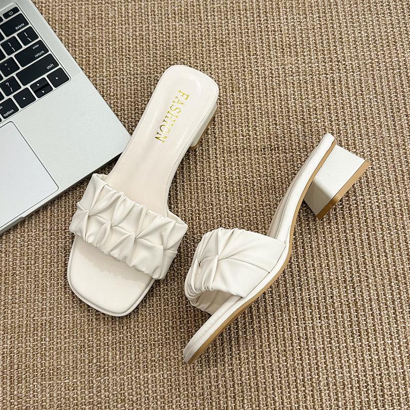 Новые Роскошные Женские Изысканные Шлепанцы Летняя Мода Универсальные Повседневные На Высоких Каблуках Крутые Шлепанцы Верхняя Одежда Игривые Женские Туфли 35 бежевый 3750₽