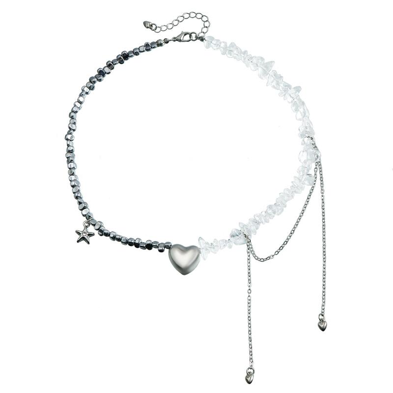 New Y2K Heart Beaded Necklace Women Boho Crystal Class Gravel Clavicle Chain Cool Y2K Choker Exquisite Fashion Jewelry
